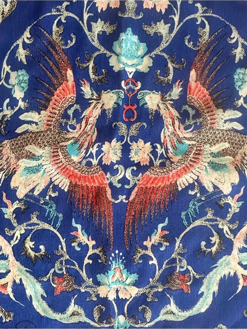 ROBERTO CAVALLI Blue Multicolor Ornate Silk Scarf
